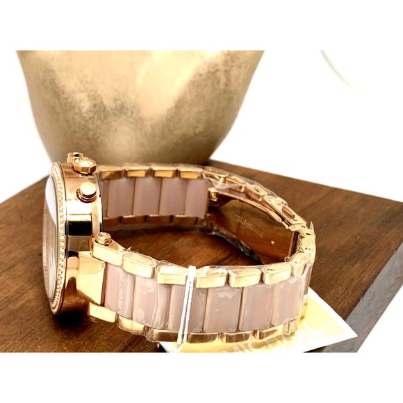 Michael Kors Womens Watch MK5896 Quartz Chronograph 39mm Rose Gold Steel Plastic - Picture 10 of 15